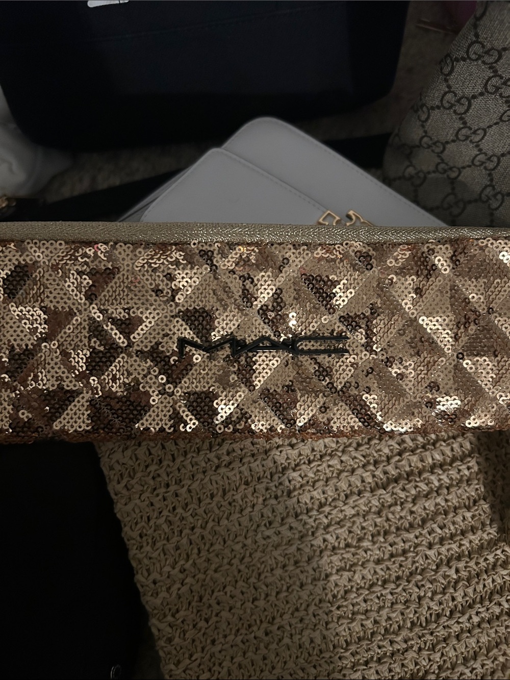 Sequin brush holder Bag in Rose Gold by MAC Cosmetics